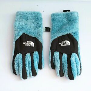 The North Face Osito Etip Gloves Girls Blue & Black Logo Soft Faux Fur